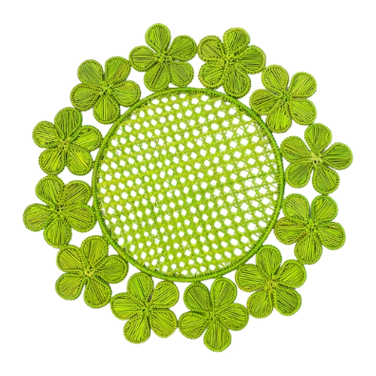 Handwoven Iraca Green Flower Placemat, shown on a white background