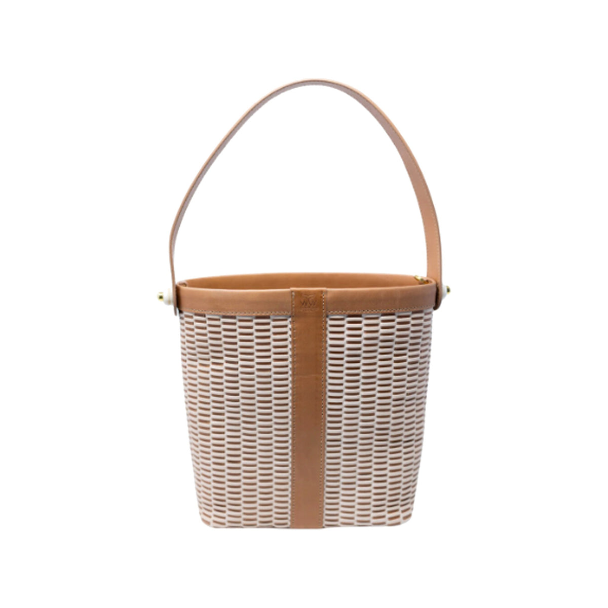 Whale Tail Leather Nantucket Lightship Basket on a white background