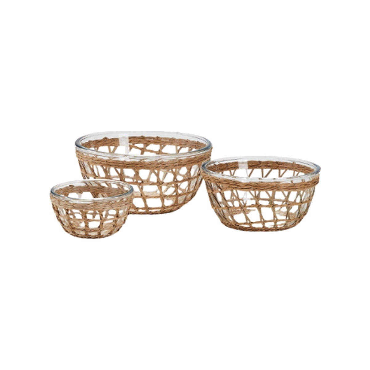 Woven Lattice Glass Serving Bowls, Set of 3, shown on a white background