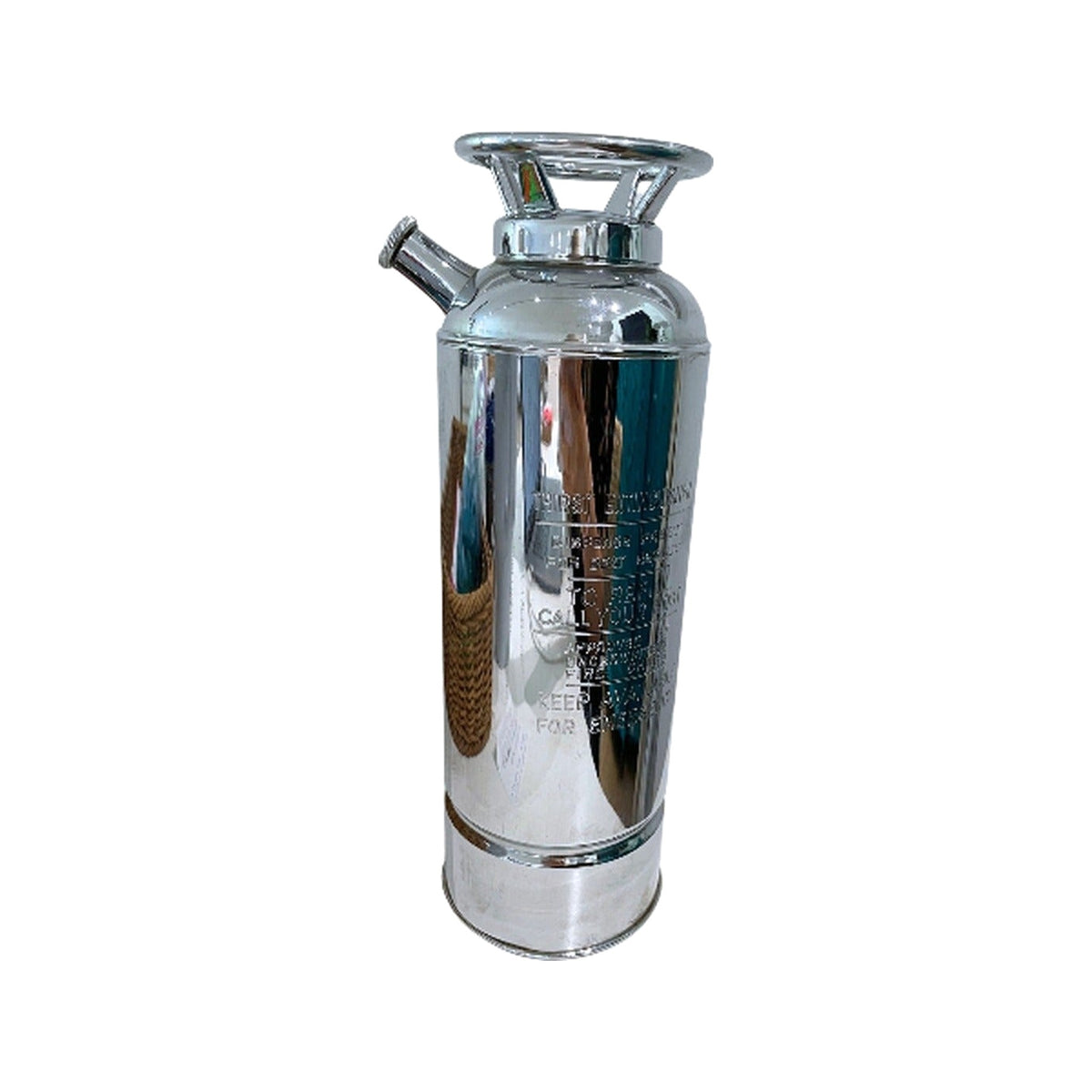 Vintage 12 Silver Thirst Extinguisher Musical Cocktail Shaker, shown on a white background