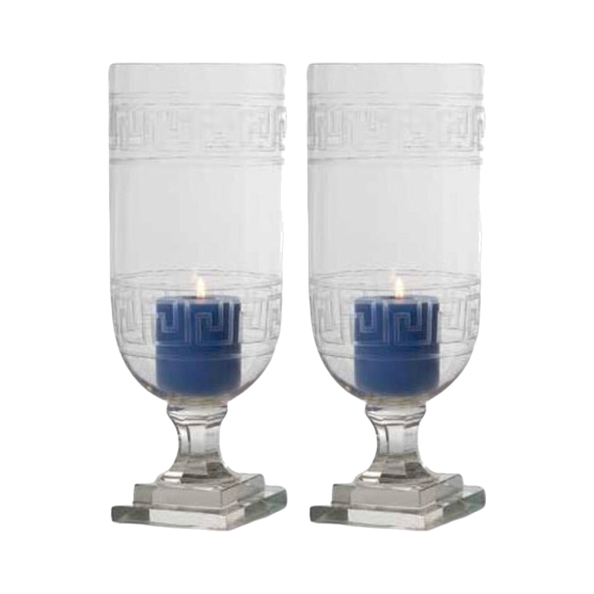 A Pair, Large Greek Key Hurricane, shown on a white background