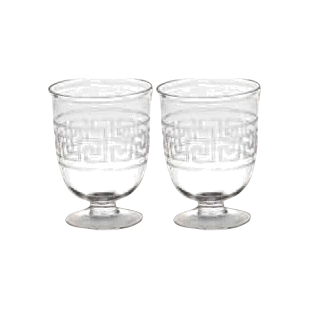 A Pair, Small Greek Key Hurricanes, shown on a white background