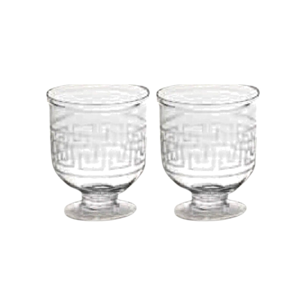 A Pair, Extra Small Greek Key Hurricanes, shown on a white background