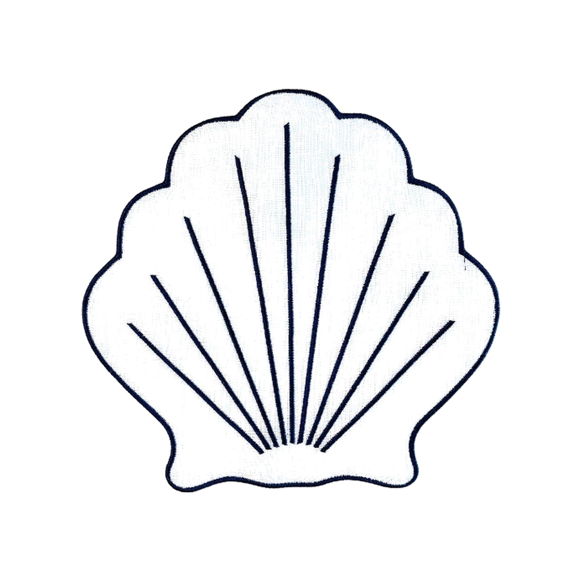 White Linen Shell Cocktail Napkin with Navy Detail, Set of 4, shown on a white background