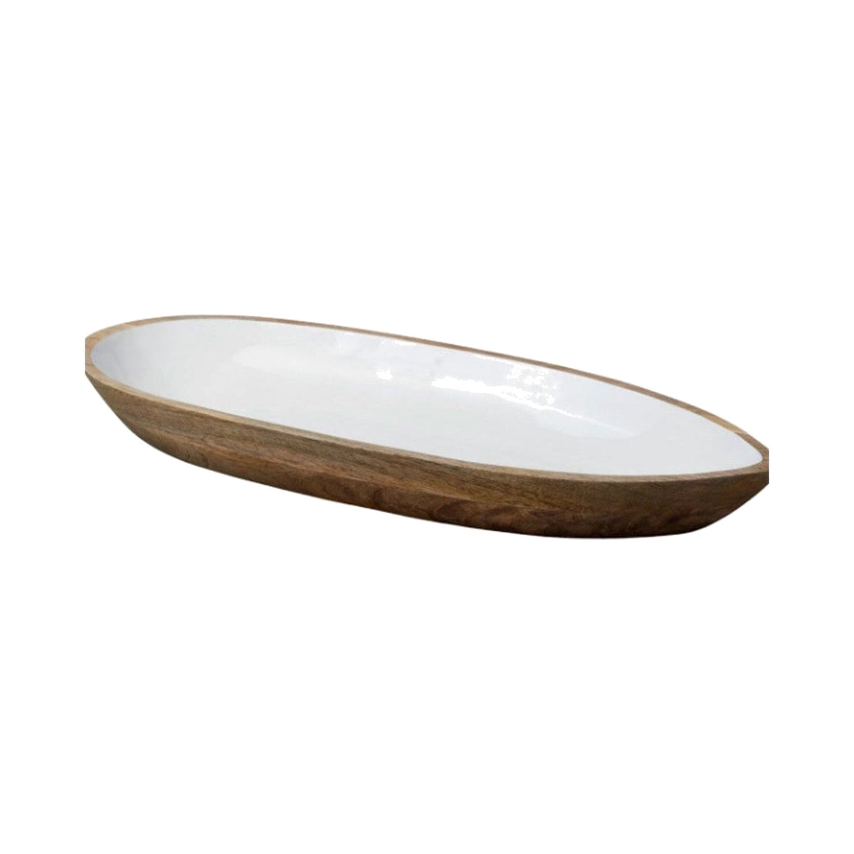 Medium Boat Shaped Mango Wood Serving Dish on a white background