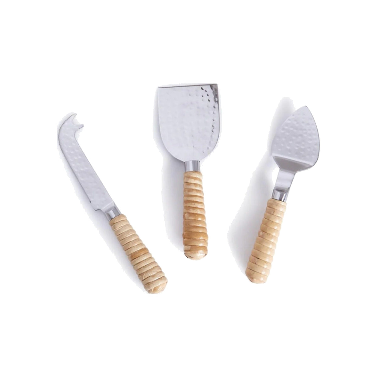 Rattan Wrapped Cheese Knives, Set of 3, shown on a white background
