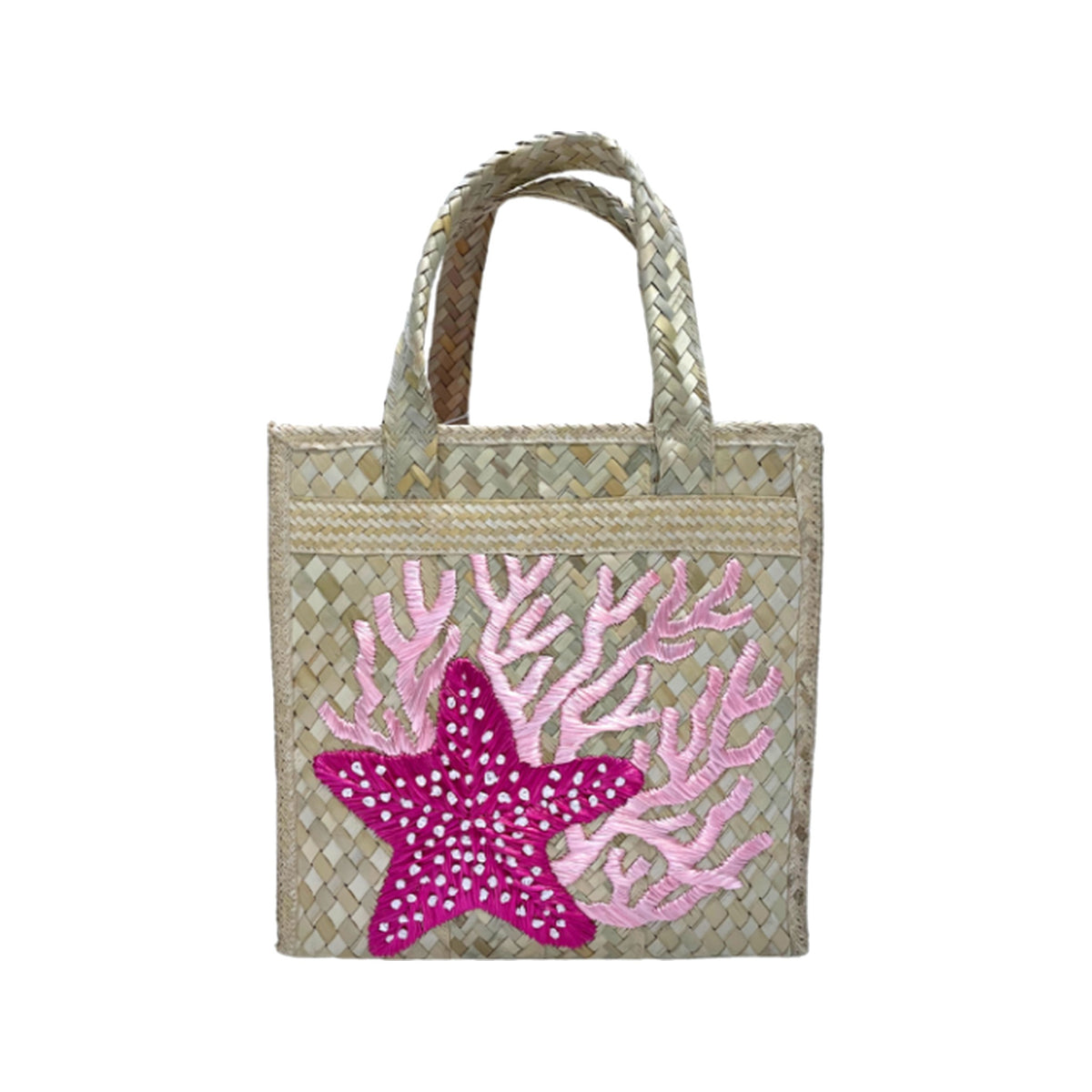 Starfish & Coral Embroidered Box Tote on a white background
