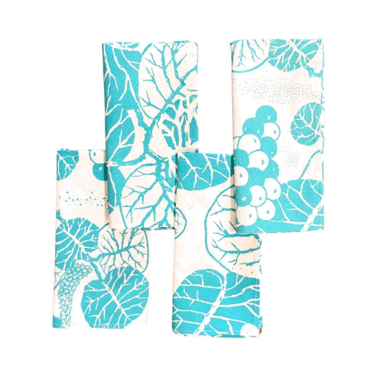 Aqua Seagrape Bahama Handprint Napkins, Set of 4, shown on a white background
