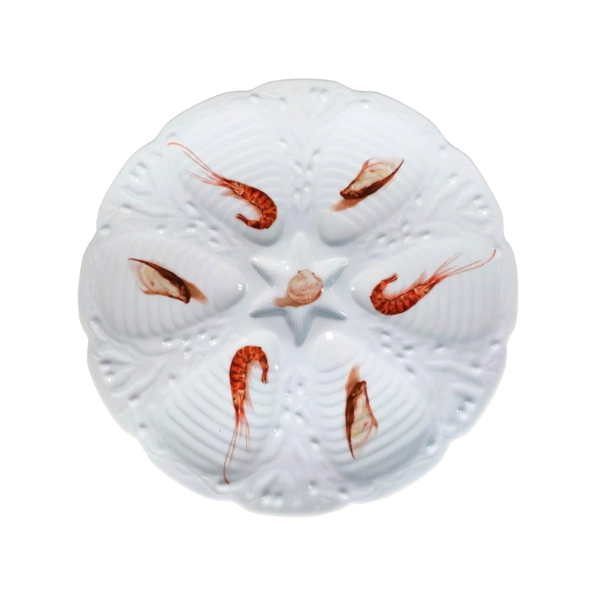Antique French Porcelain Oysters Plates, shown on a white background