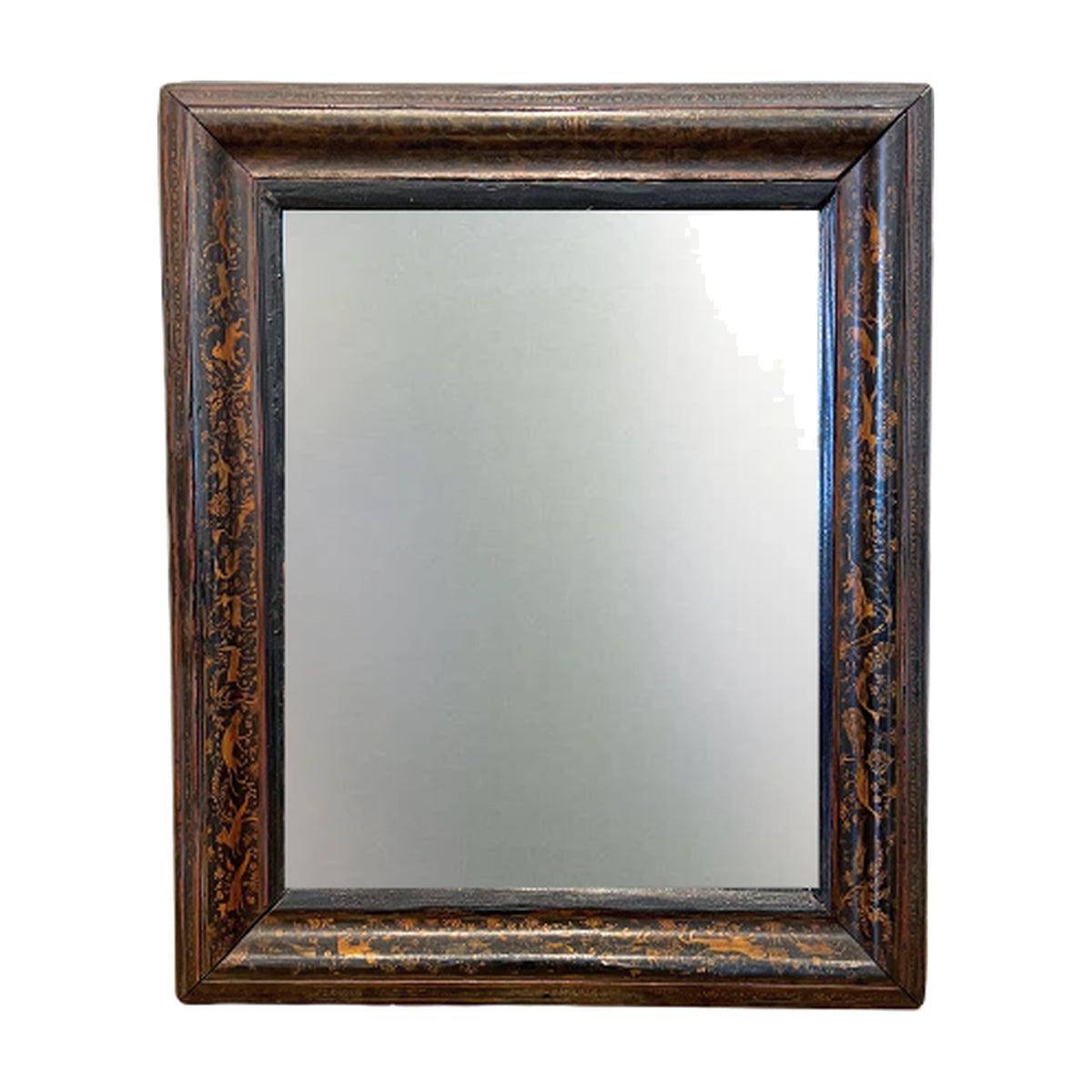 Wood Framed Vintage Chinoiserie Mirror on a white background