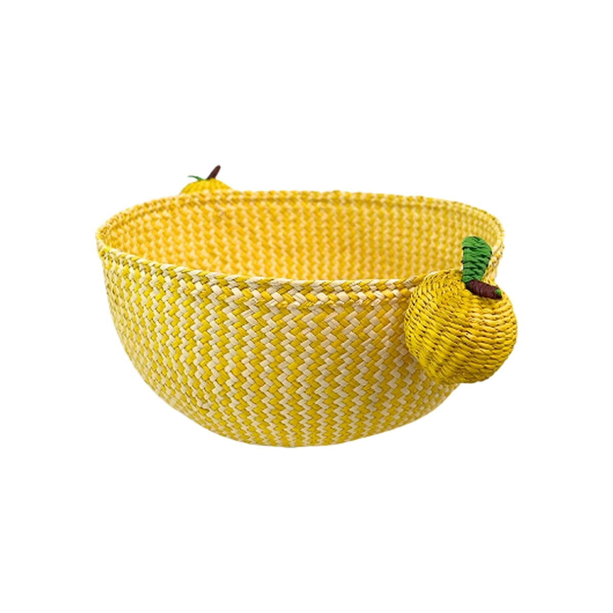 Iraca Raffia Lemon Weaved Basket, shown on a white background