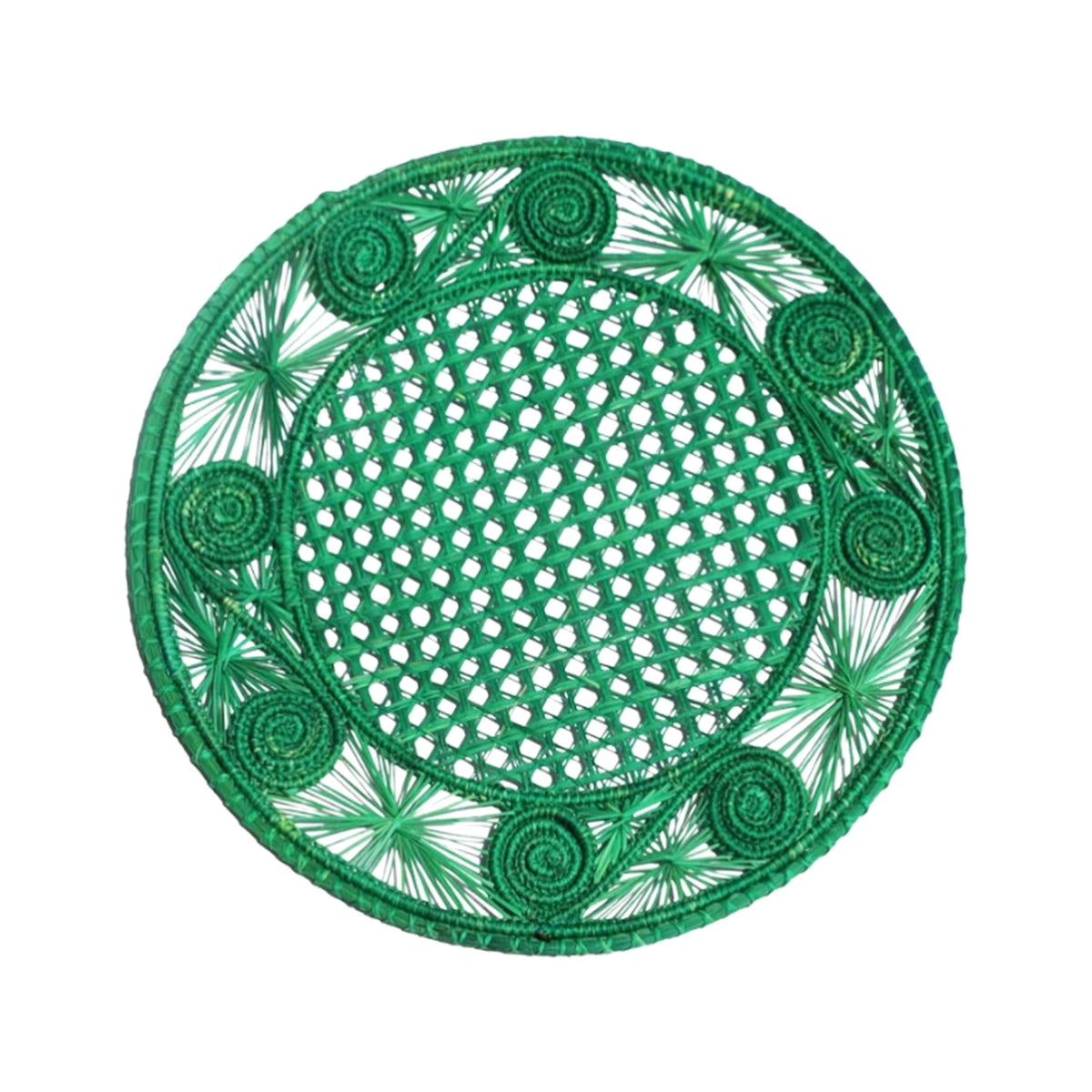 Handwoven Green Caracol Iraca and Straw Placemat, shown on a white background
