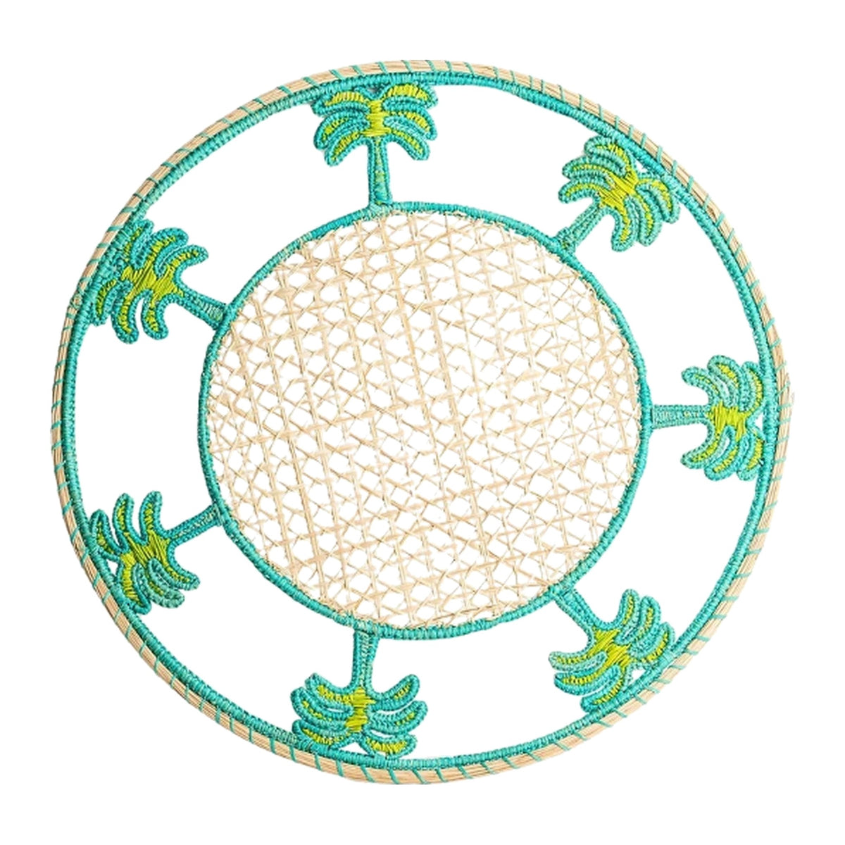 Palm with Turquoise Trim Placemat, shown on a white background