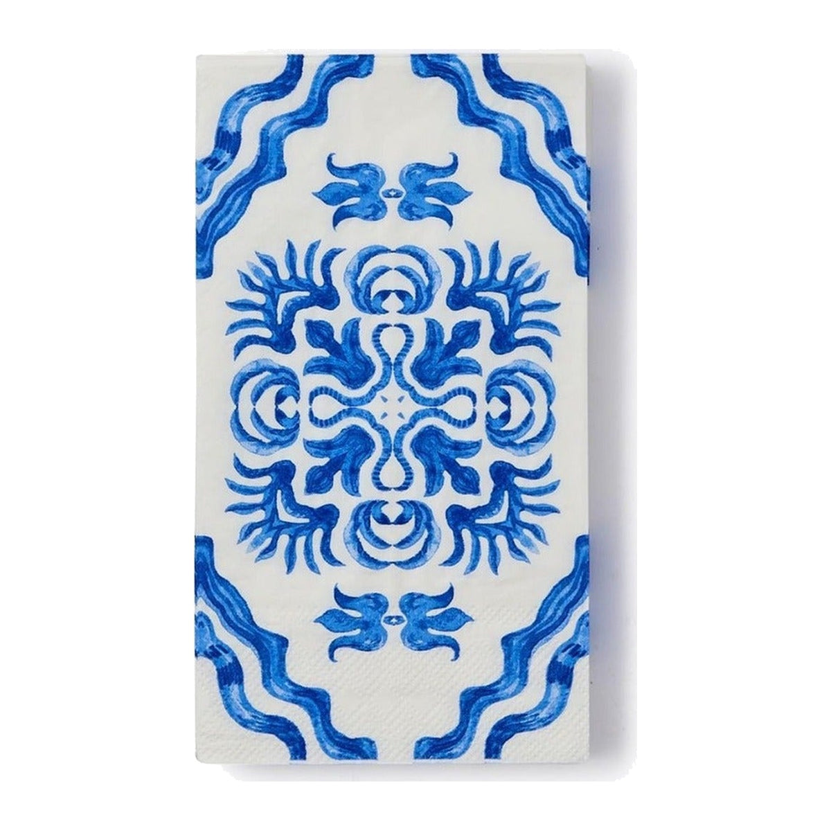 Blue Tile Block Print 3-Ply Paper Dinner Napkin / Guest Towel, shown on a white background