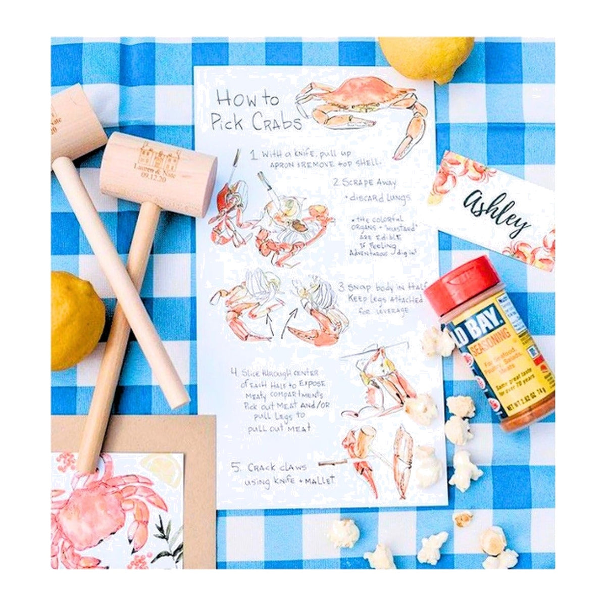 How to Pick a Crab Table Card, Set of 4, shown on a white background