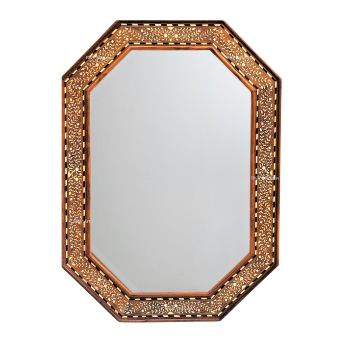 Teak Inlay Octagon Mirror