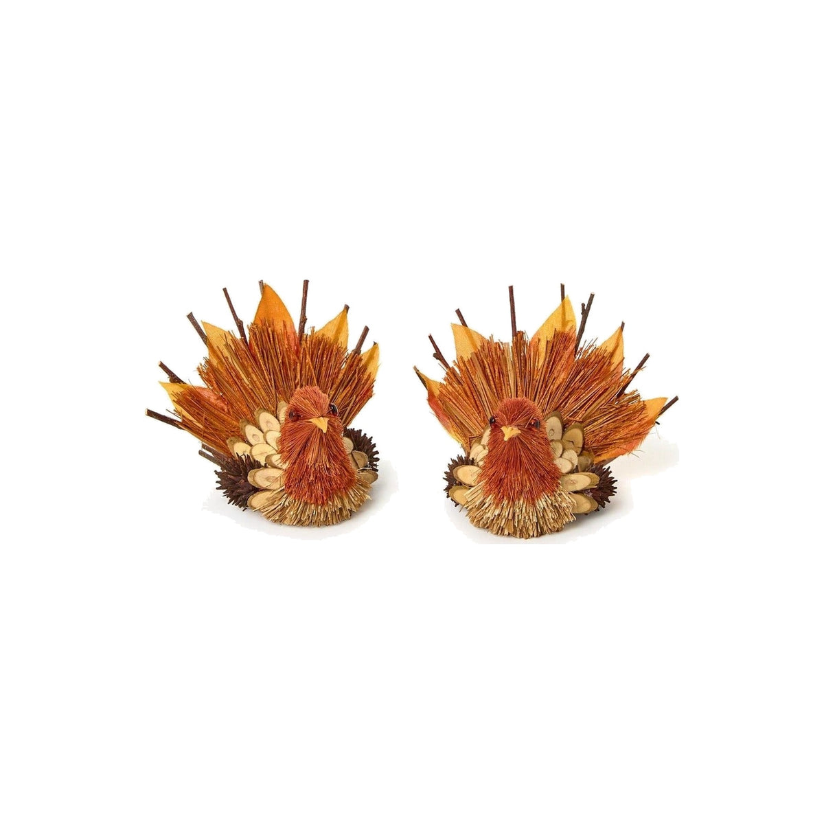 Set of 2, Hand-Crafted Turkey Decor/Place Card Holder, shown on a white background