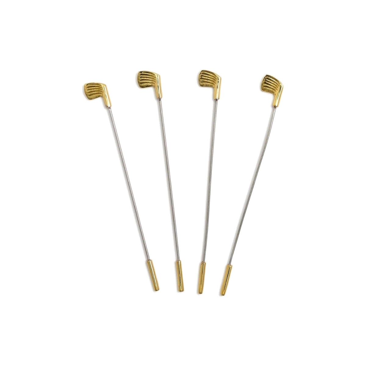 Gold Golf Club Drink Stirrers, Set of 4, shown on a white background