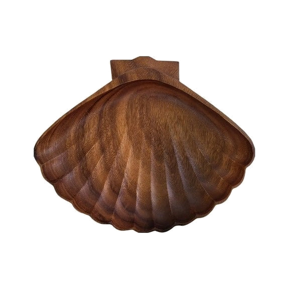 1960s Monkey Wood Decorative Scallop Shell Bowl on a white background