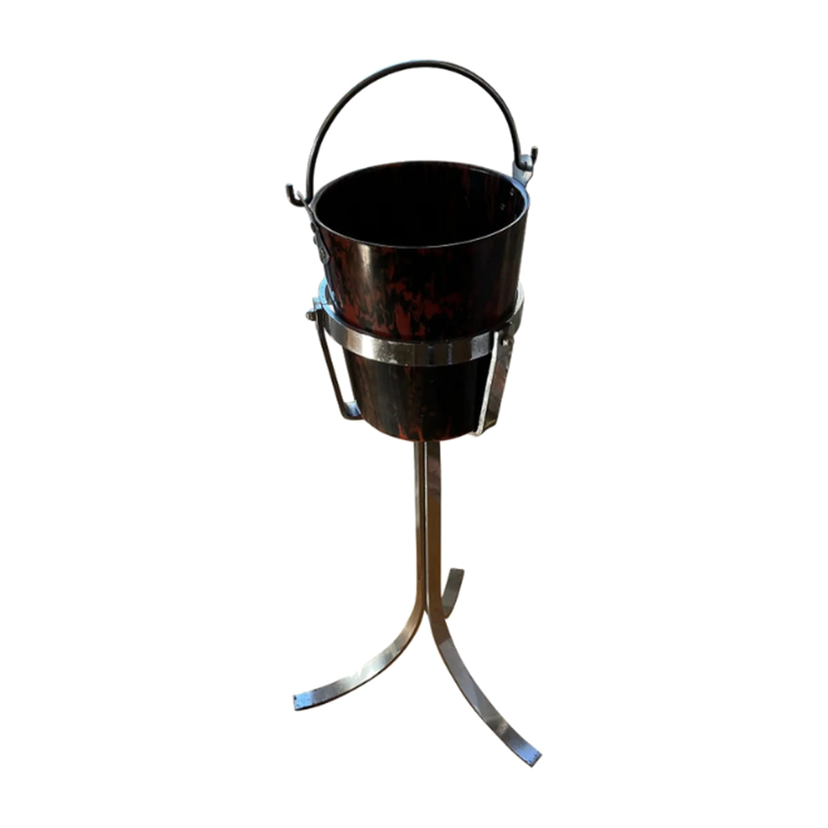 1970s Faux Tortoiseshell and Chrome Champagne Bucket on a white background