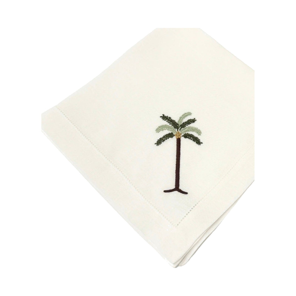 Coco Palm Embroidered Linen Dinner Napkin, Set of 4, shown on a white background