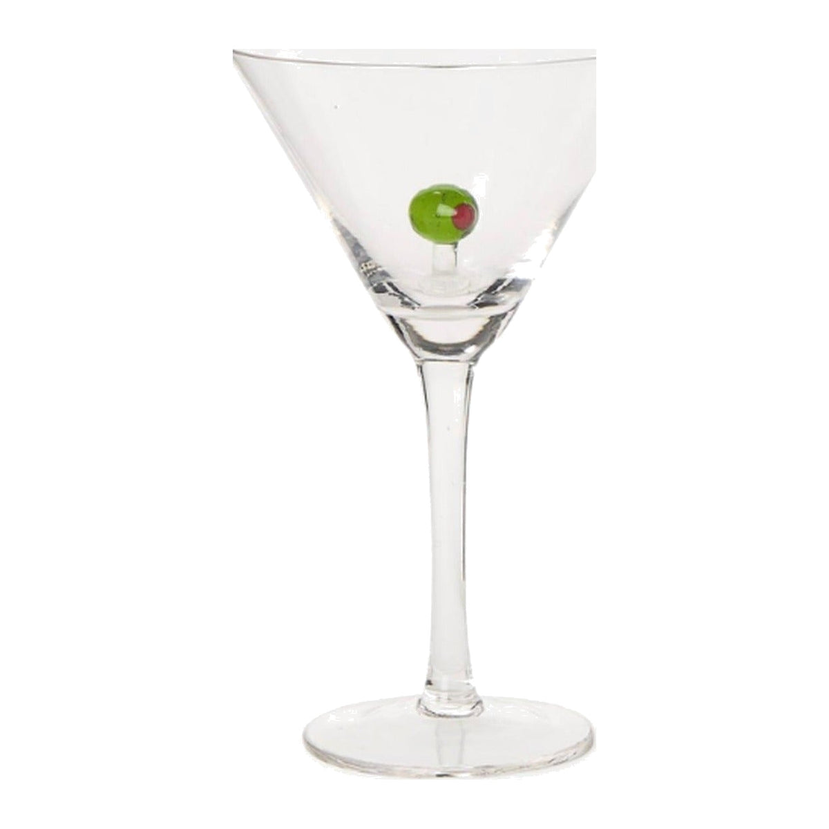 Single Olive Detail Martini Glass, shown alone on a white background