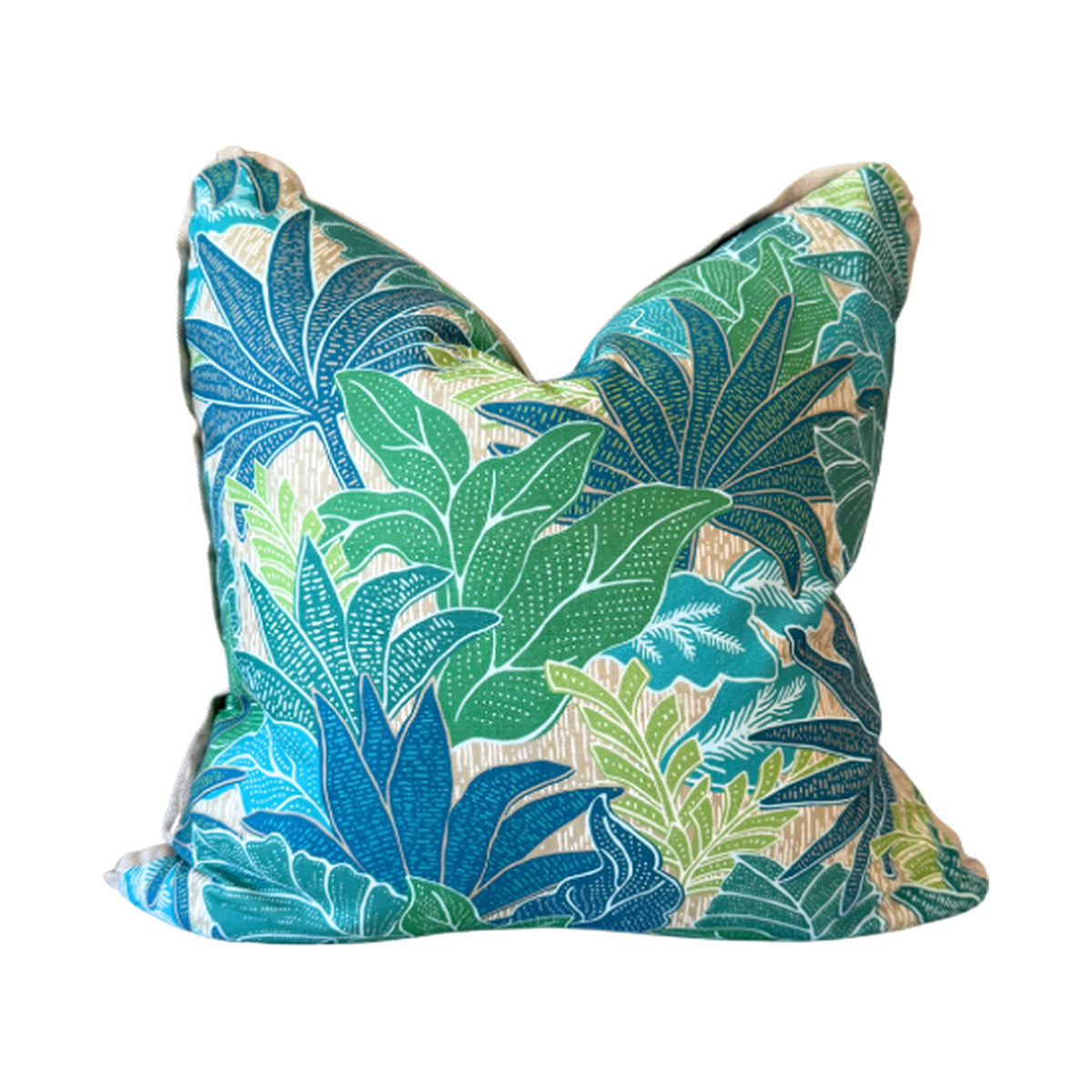20" Tobago Leaf Pillow in Caribbean on a white background
