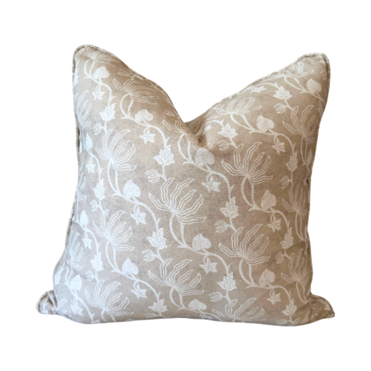 18" Orchid Vine Pillow in Sand on a white background