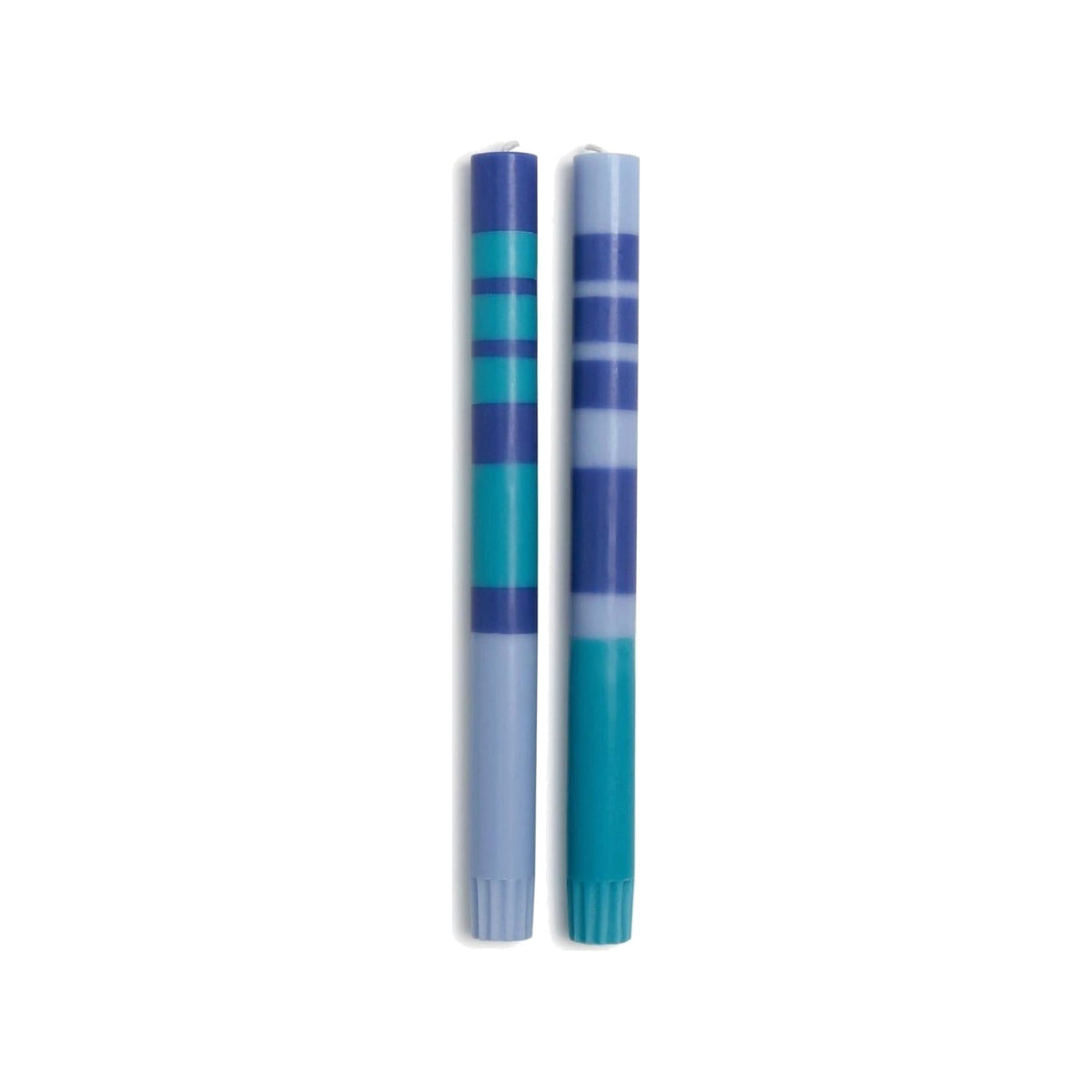 Blue Stripe and Glow Set of 2, 10 Taper Candle, shown on a white background
