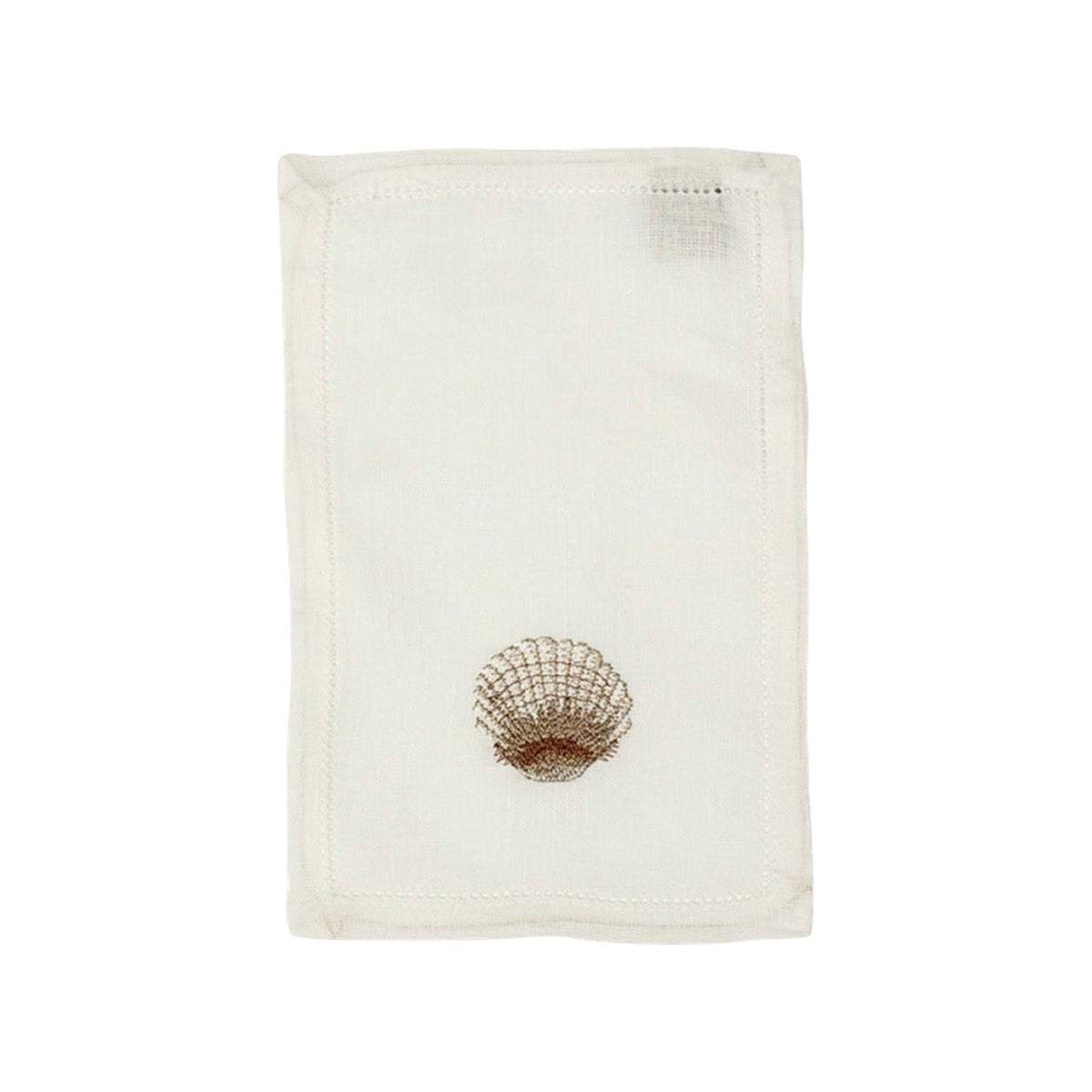 Scallop Shell Embroidered on Cocktail Napkin, Set of 4, shown on a white background