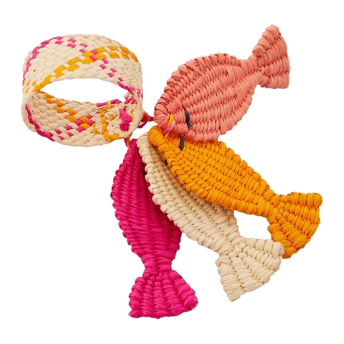 Pink Dangling Fish Napkin Ring, Set of 4, shown on a white background