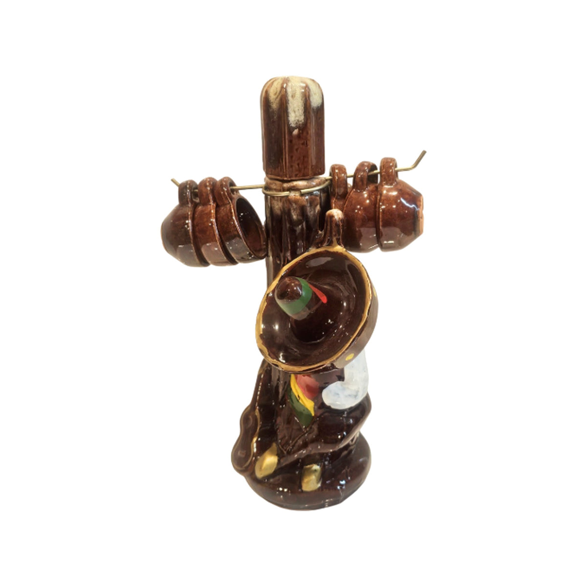 Vintage ALMCO Mexican Tequila Mariachi Sombrero Cactus Decanter with Shot Glasses on a white background