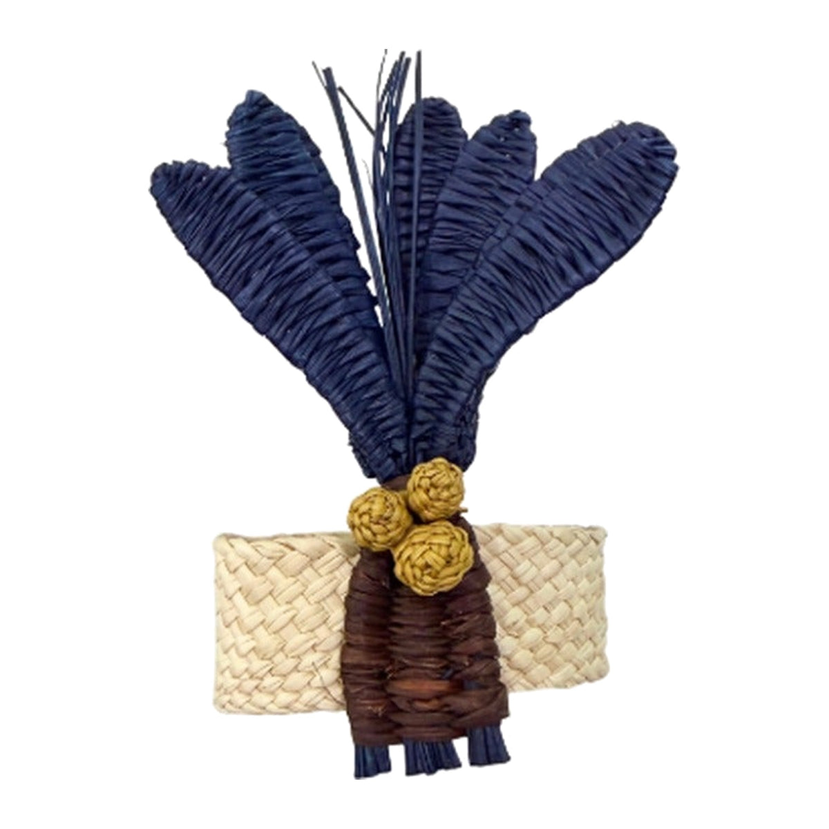 Navy Palms Napkin Ring, Set of 4, shown on a white background