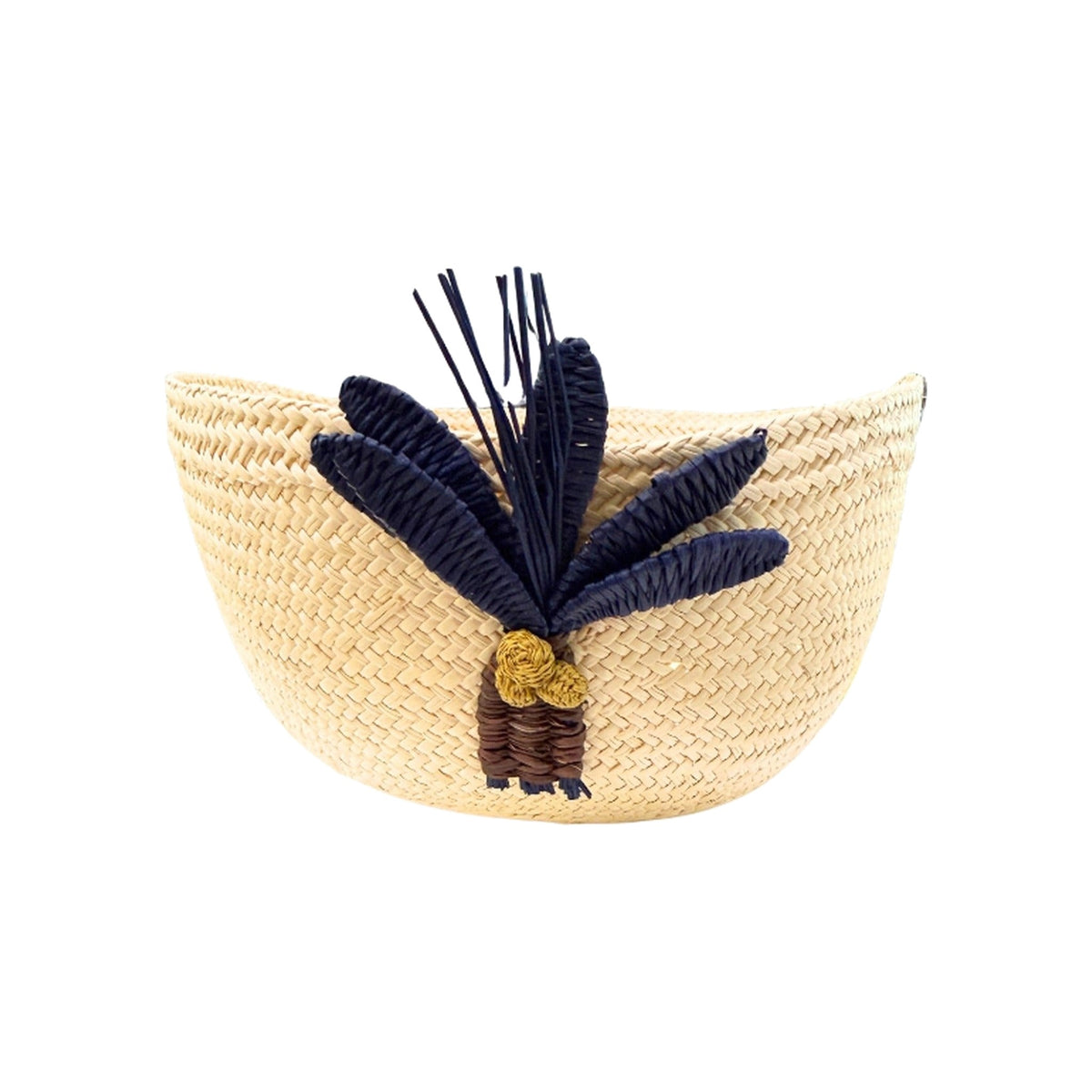 Navy Palms Bread Basket, shown on a white background