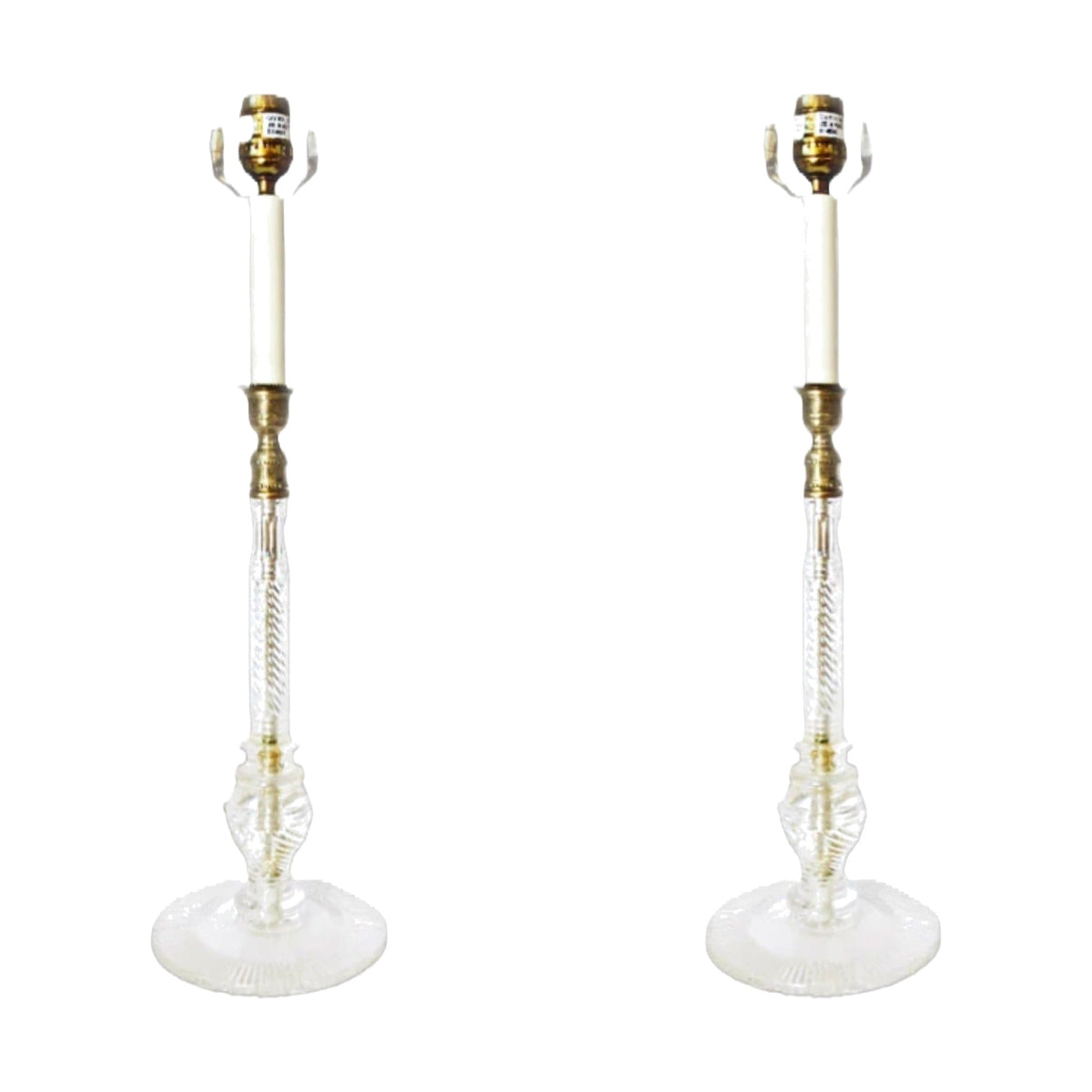 A Pair, Antique Hand Blown Crystal Table Lamps on white