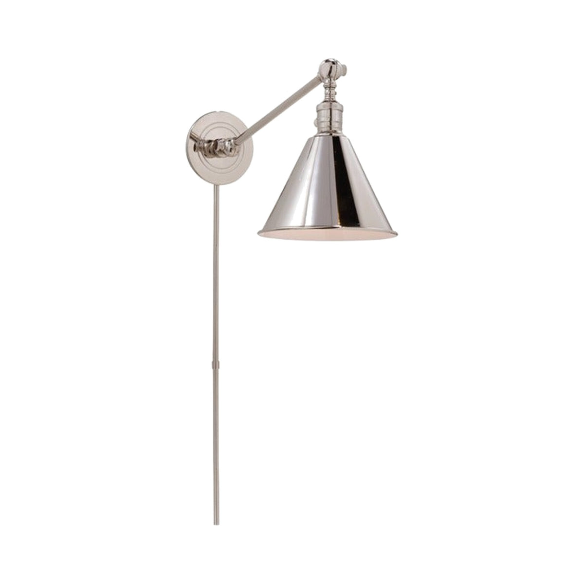 Polished Nickel Functional Single Arm Library Light on white
