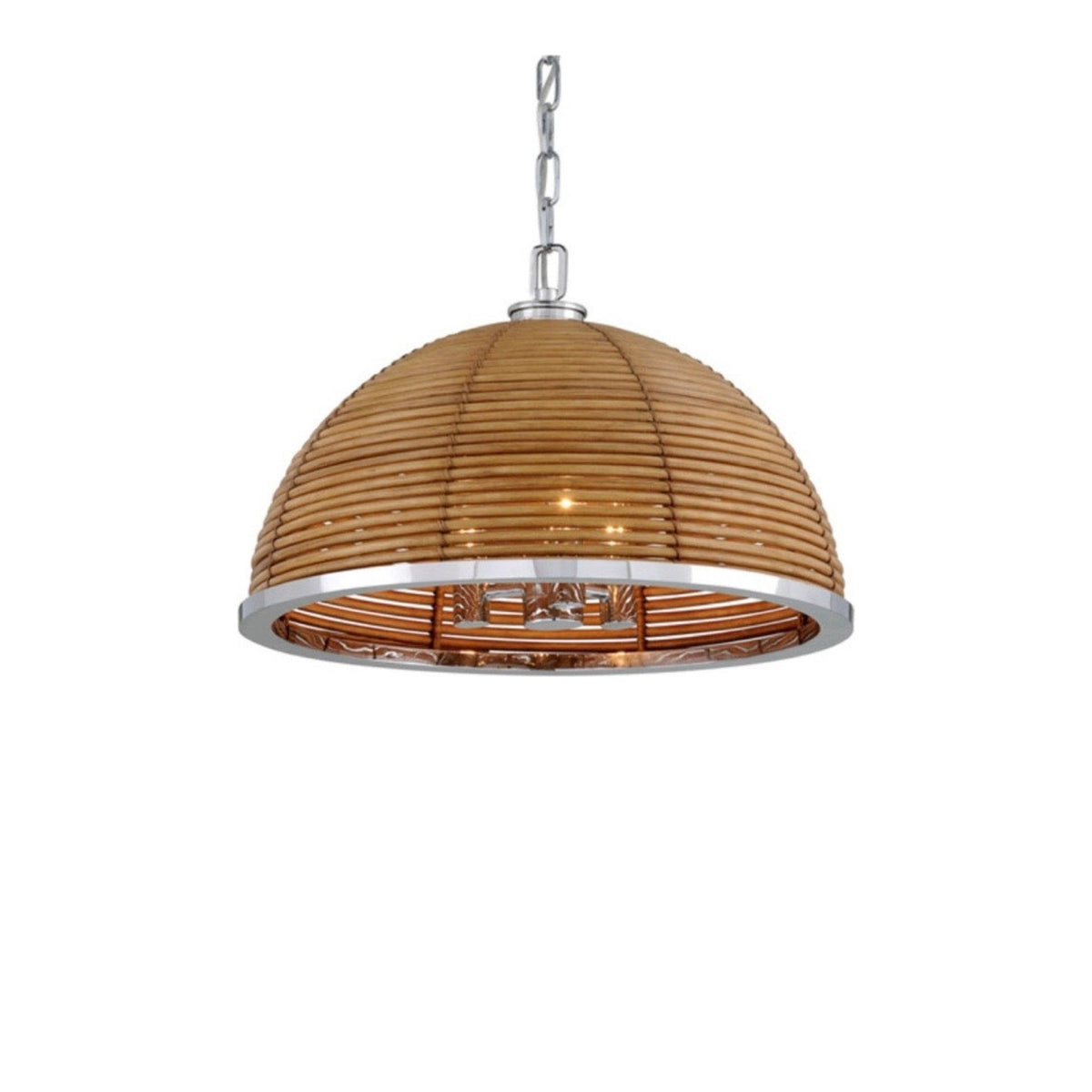 Rattan & Polished Stainless Steel Pendant, shown on a white background