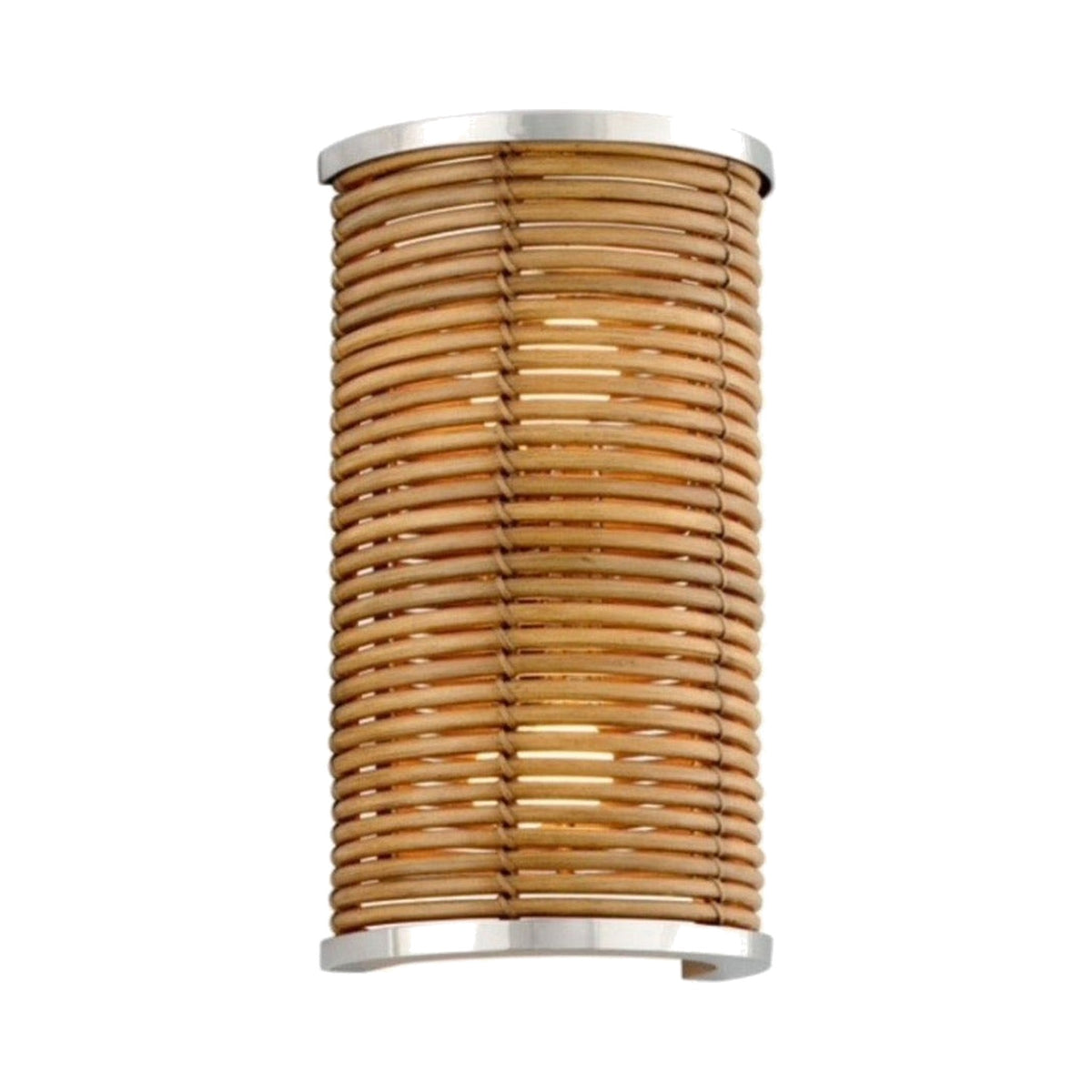 Rattan & Polished Stainless Steel Wall Sconce on white