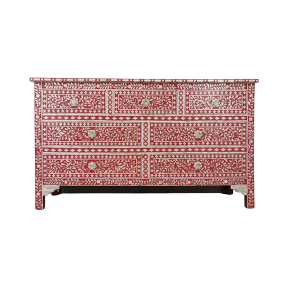 Red Inlay Floral Design Chest on a white background