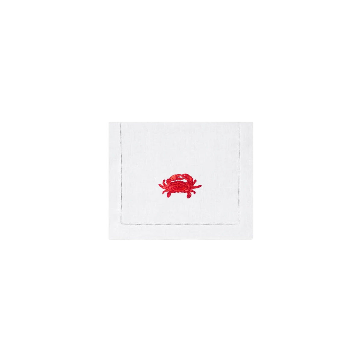 Red Crab on White Linen Cocktail Napkins, Set of 4, shown on a white background
