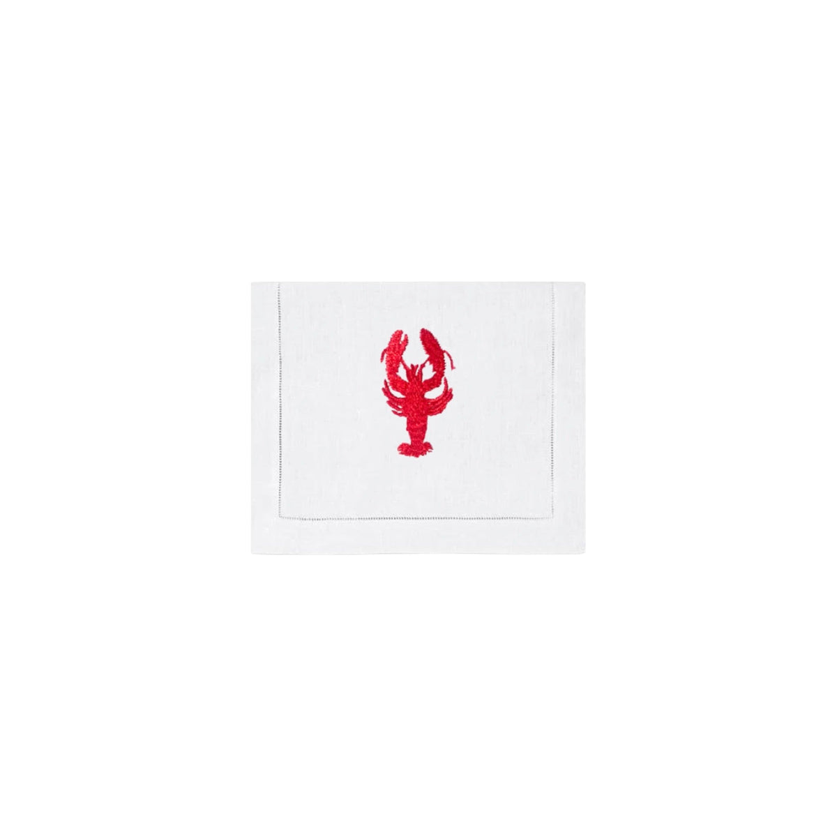 Red Lobster on White Linen Cocktail Napkin, Set of 4, shown on a white background