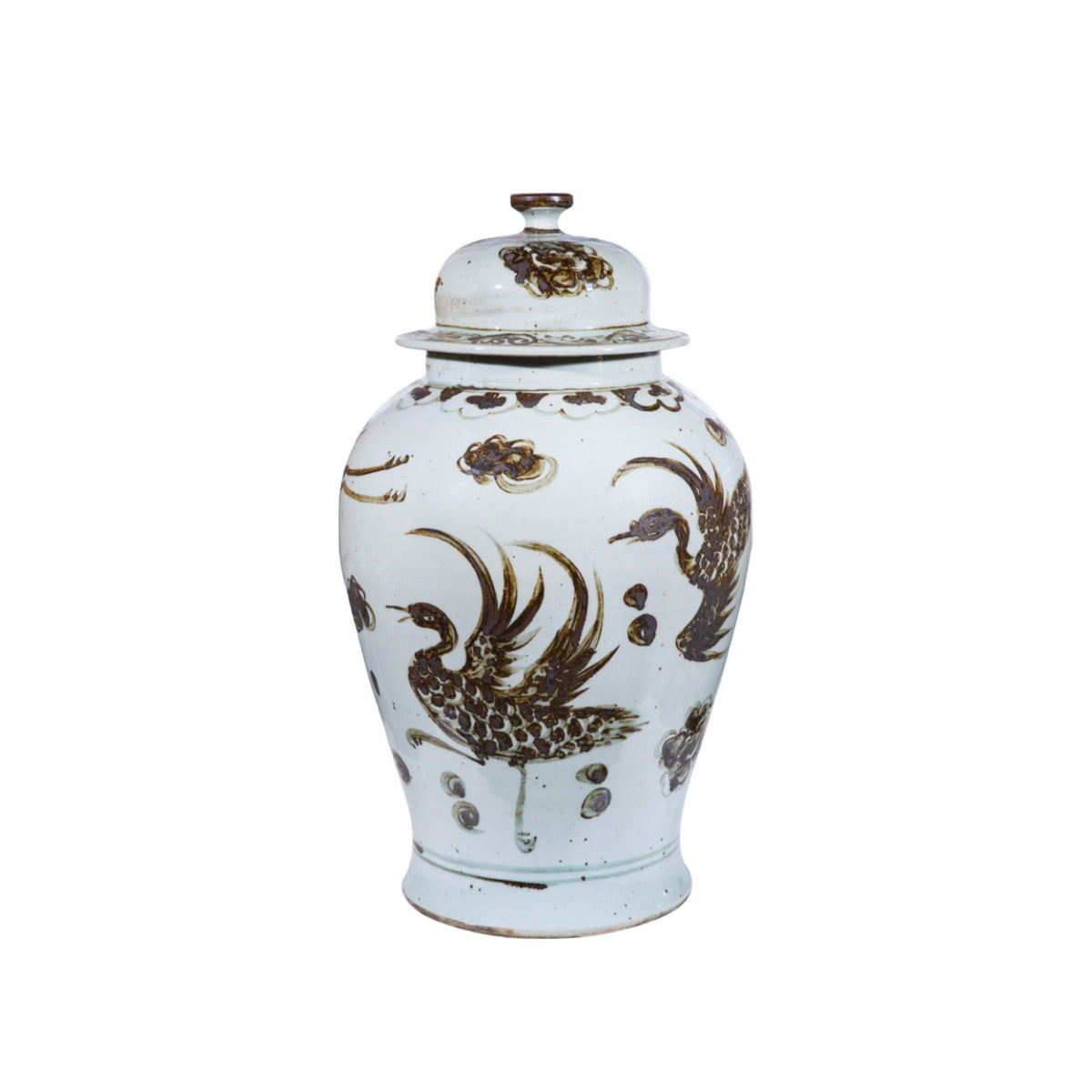 Rusty Brown Crane Temple Jar on a white background
