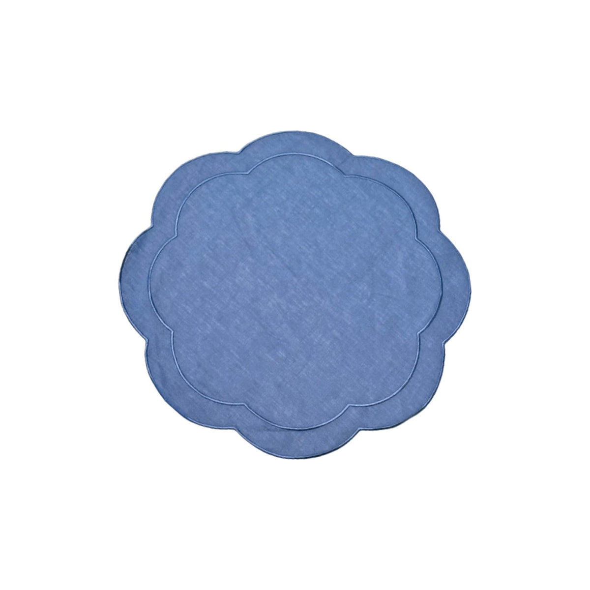 Blue Linen Placemats with Scalloped Edge, Set of 4, shown on a white background