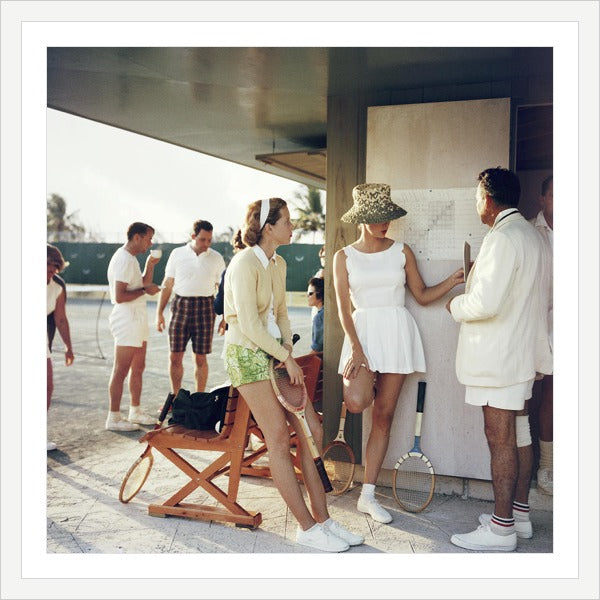 Tennis In The Bahamas by Slim Aarons, 20" x 20", white frame and white mat