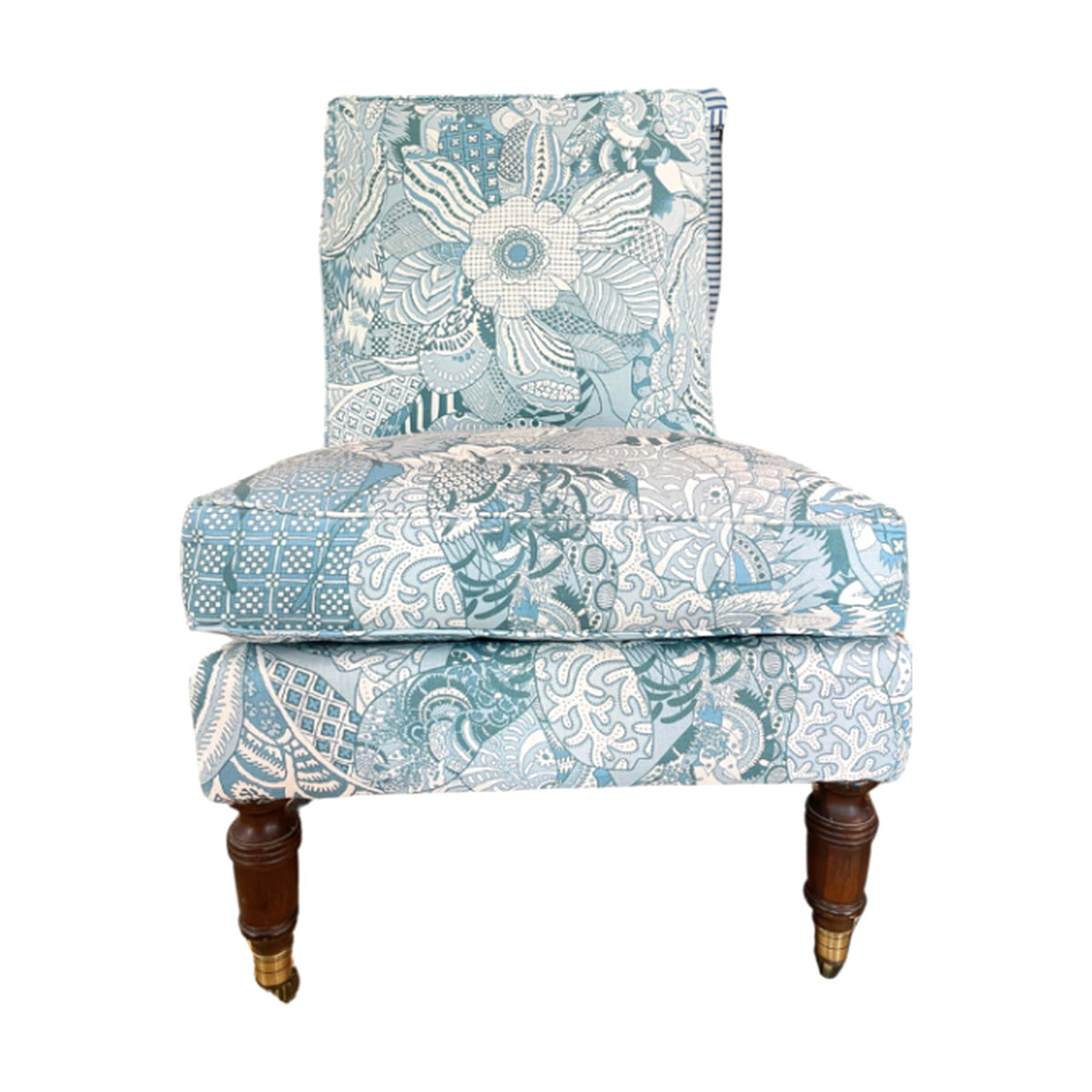 NEW Danielle Rollins Custom Home Upholstered Slipper Chair on a white background