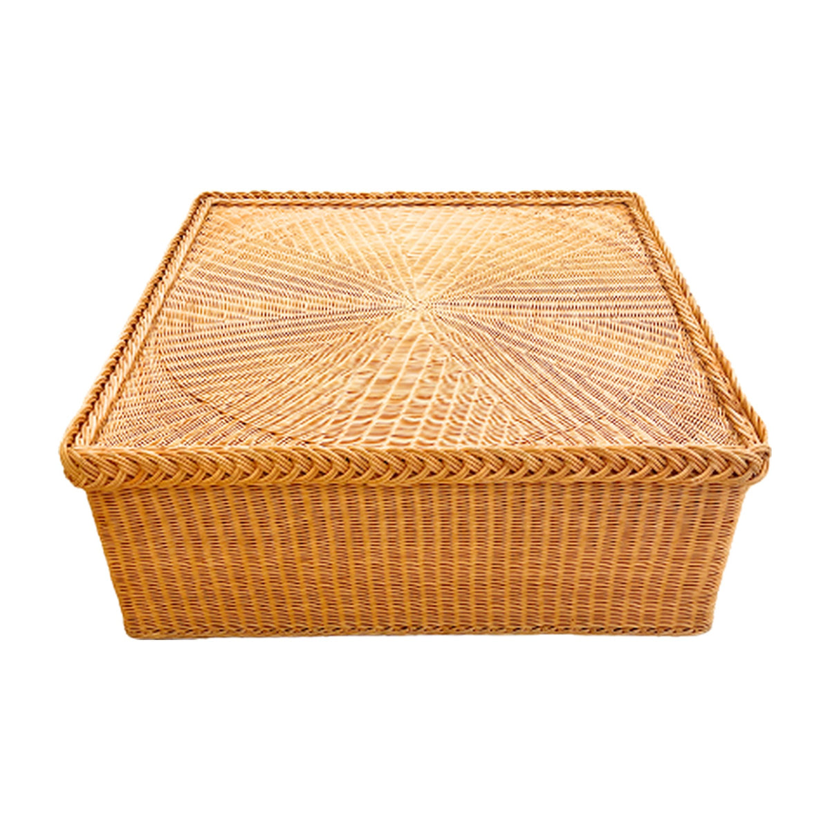 Vintage Woven Wicker Grand Coffee Table on a white background