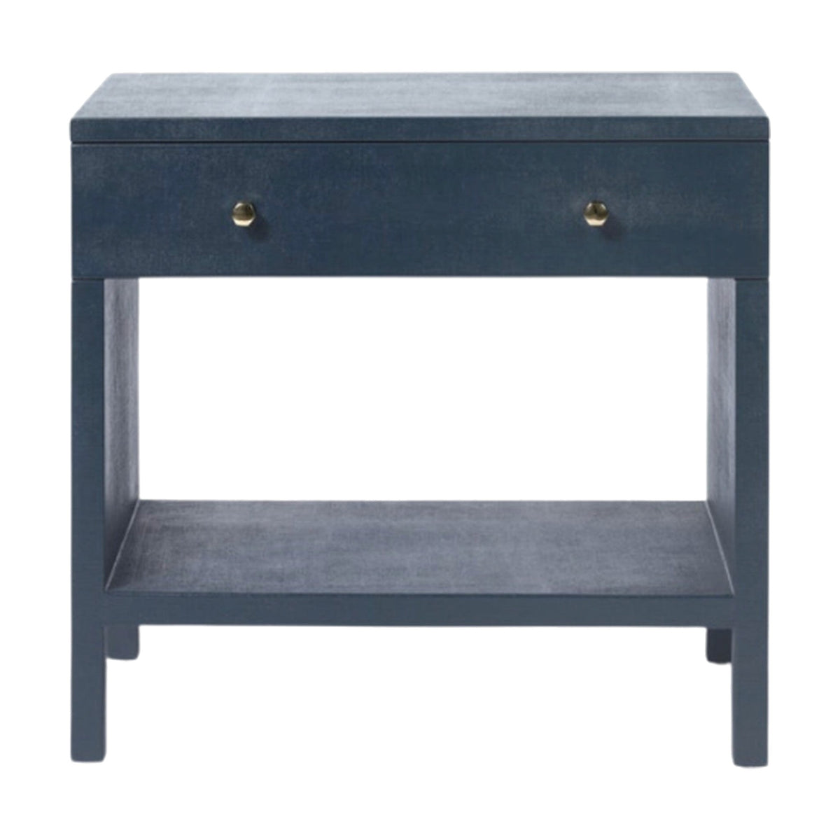 Navy Faux Belgian Linen Nightstand on a white background