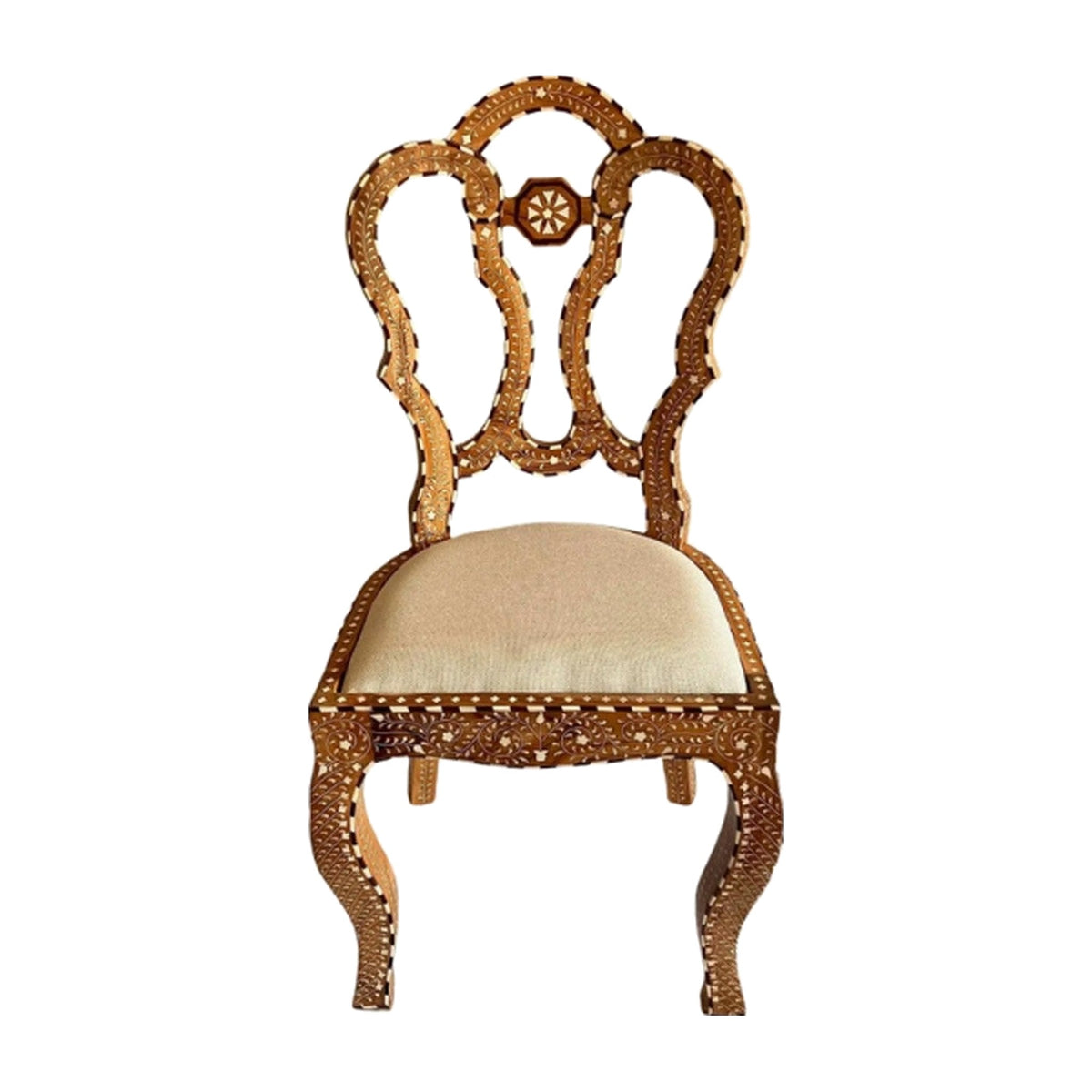 Teak Inlay Anglo Indian Dining Chair on a white background