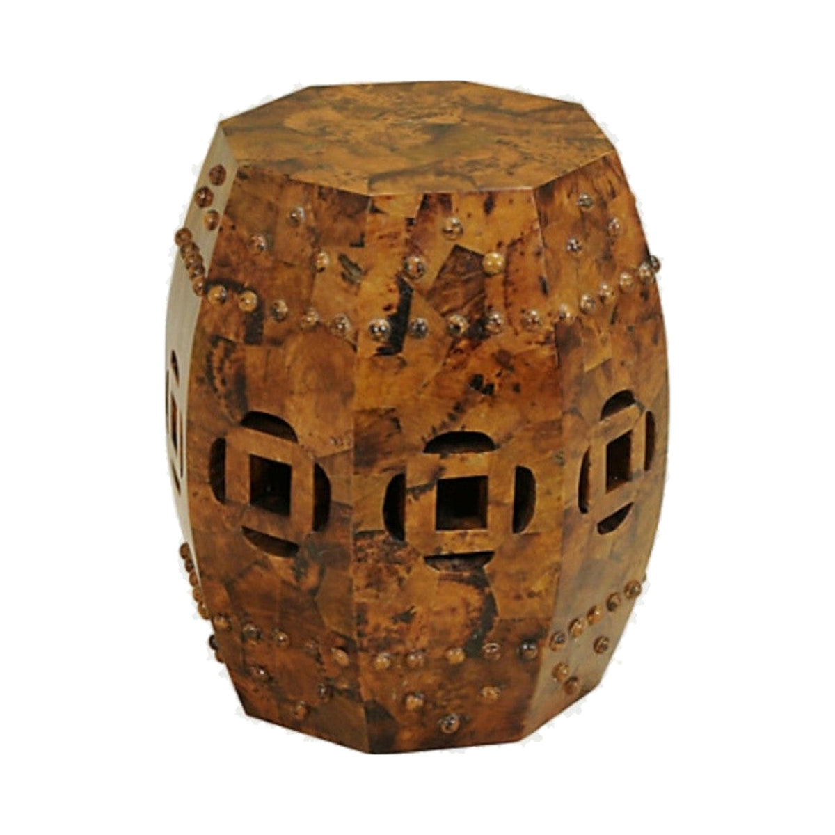 Tiger Penshell Inlaid Garden Stool Occasional Table on a white background