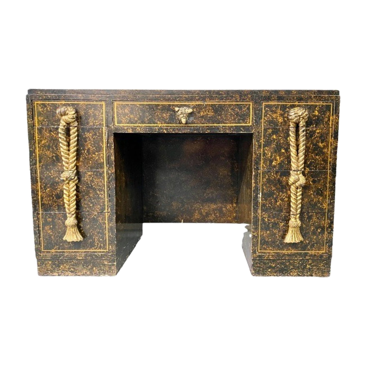 Vintage Frances Elkins Faux Tortoise Desk on a white background